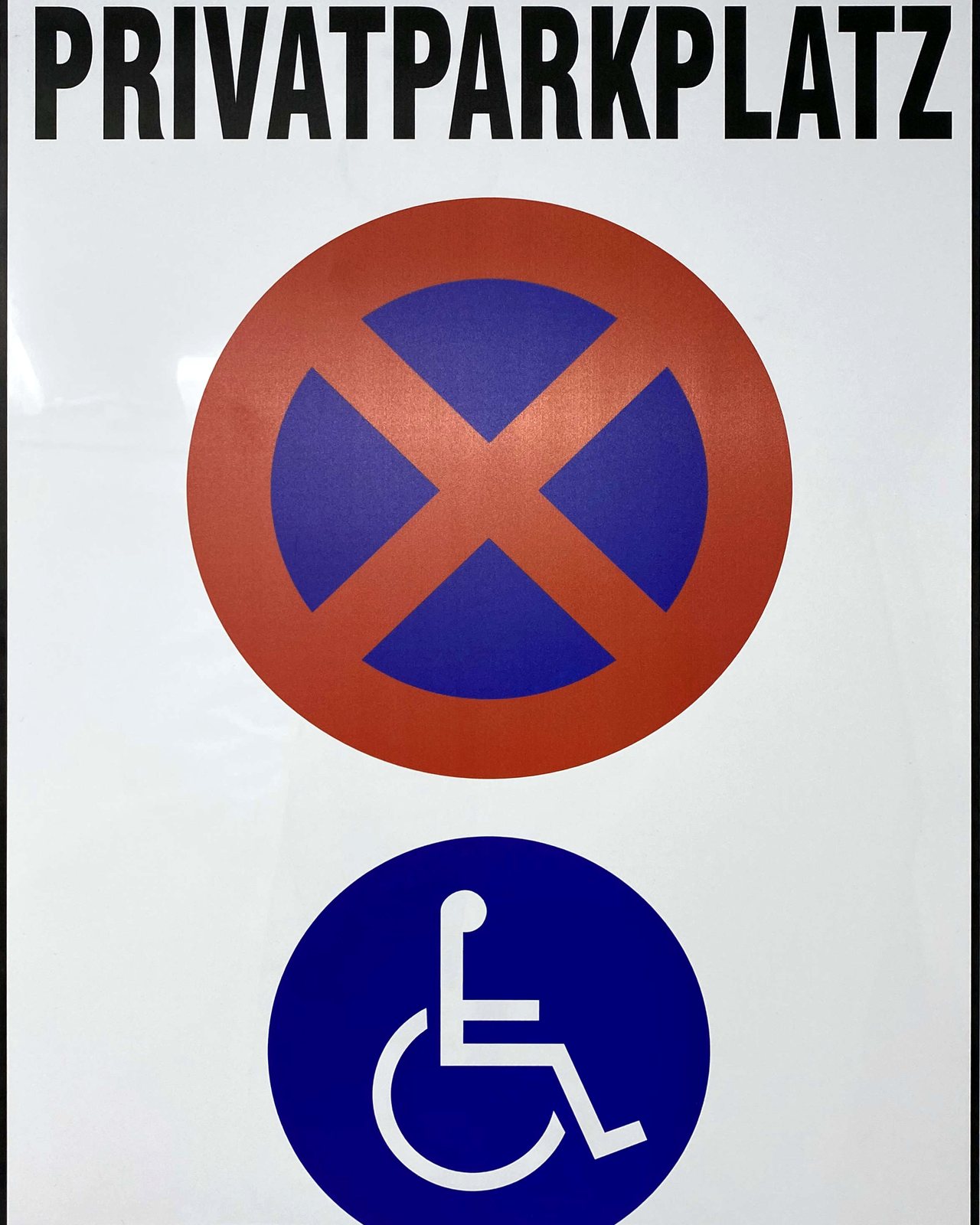 Privatparkplatz-Schild mit Halteverbots- und Rollstuhlsymbol für den Außenbereich